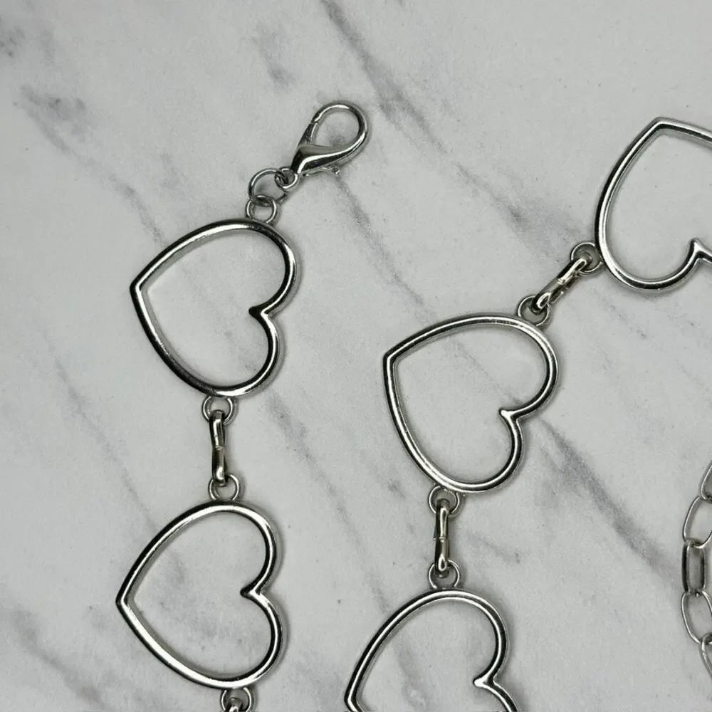 Open Heart Silver Tone Chain Belt One Size (OS) ✨